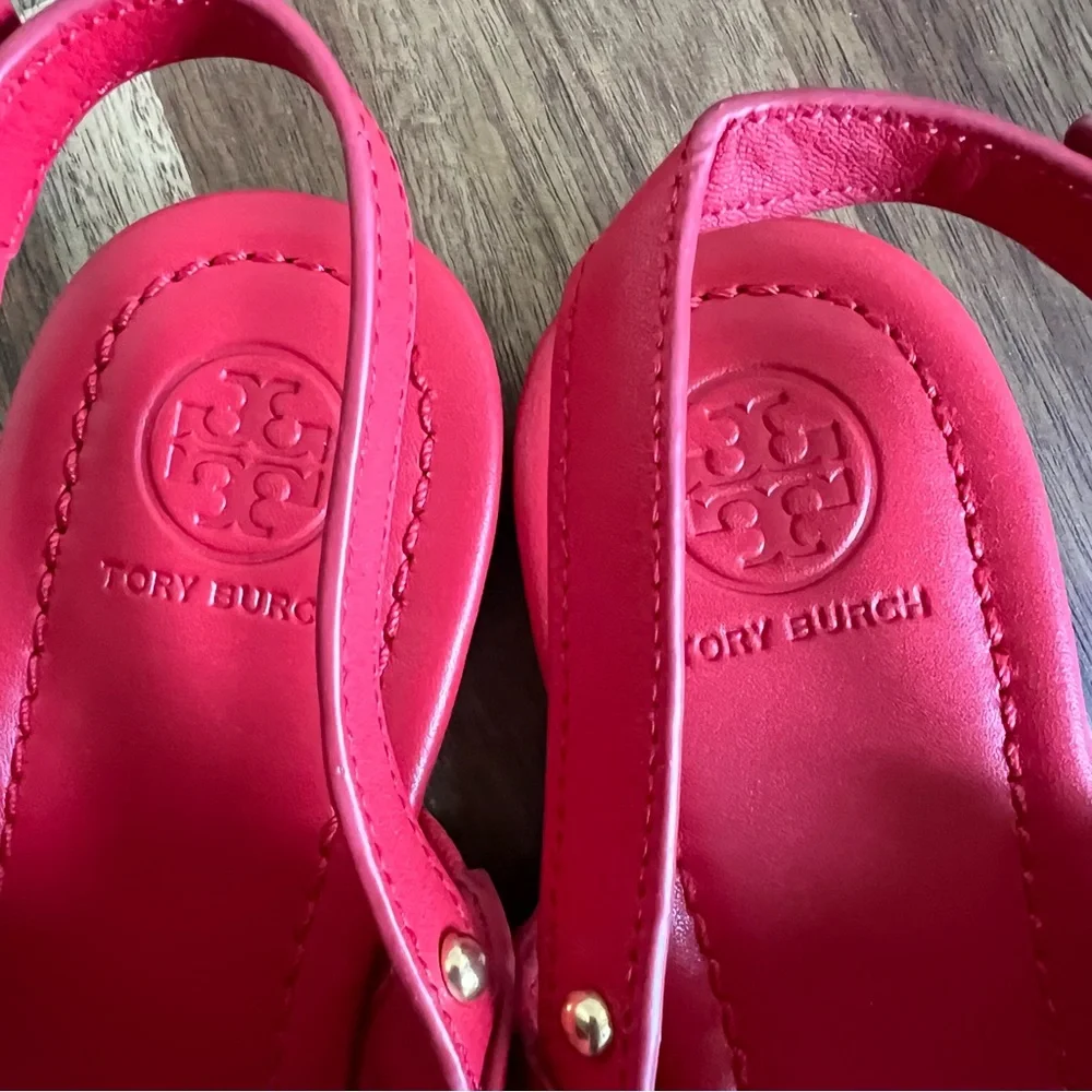 Tory Burch Eleanor T-Strap Sandals Red Leather US7